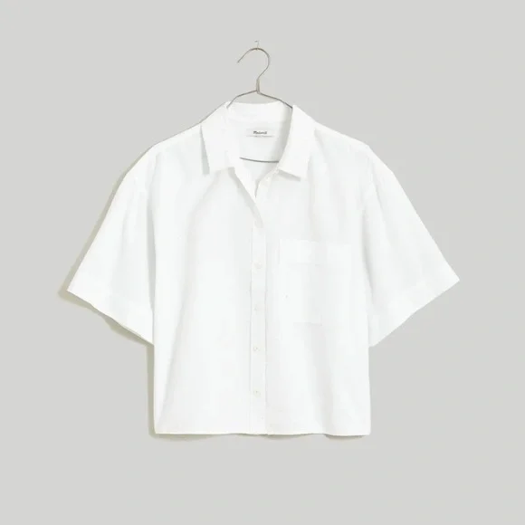NWT Madewell Cropped Utility Button-Up Shirt, White, Oversized Small - Picture 4 of 9